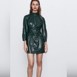 Zara Green faux leather dress NWT